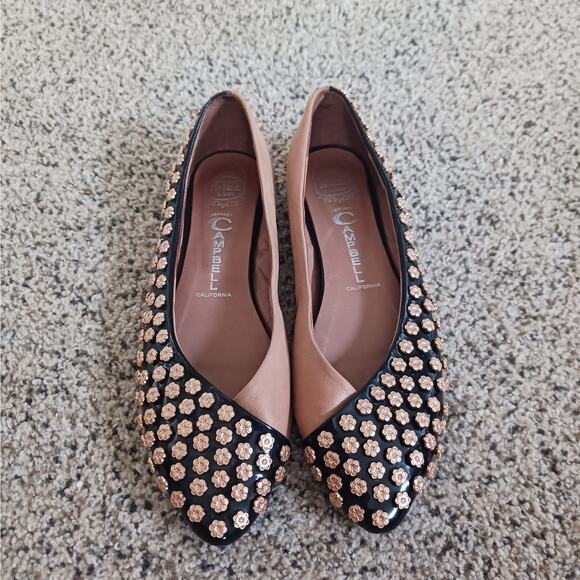 Jeffrey Campbell Women's 8.5 Flats Handmade Ibiza Slip On Gold Studded Flower - Picture 1 of 11